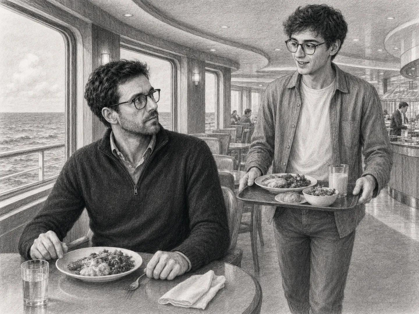 Beim Mittagessen im Buffetrestaurant kommt Marco Stein mit seinem Tablett an Niklas’ Tisch.