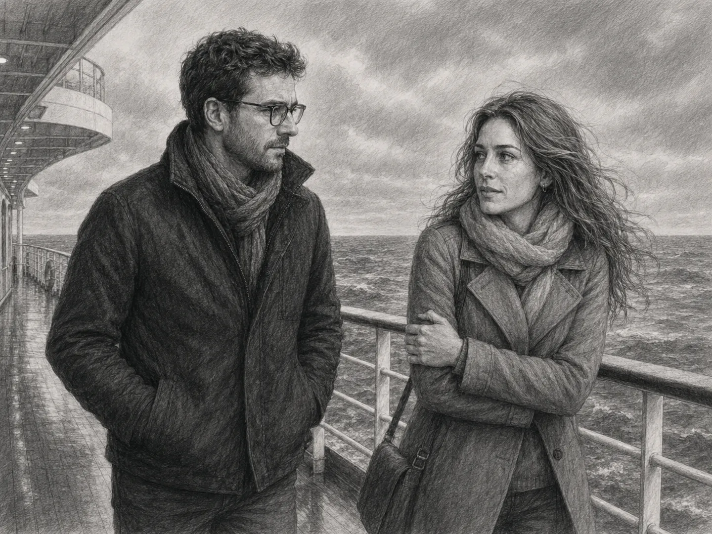 Auf dem windigen Außendeck treffen sich Niklas und Clara wieder.