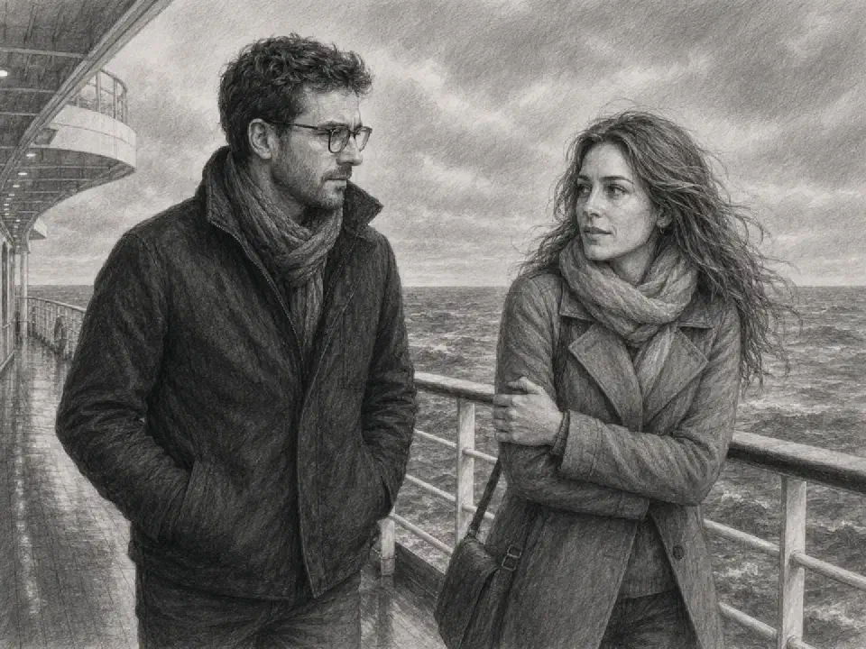 Auf dem windigen Außendeck treffen sich Niklas und Clara wieder.