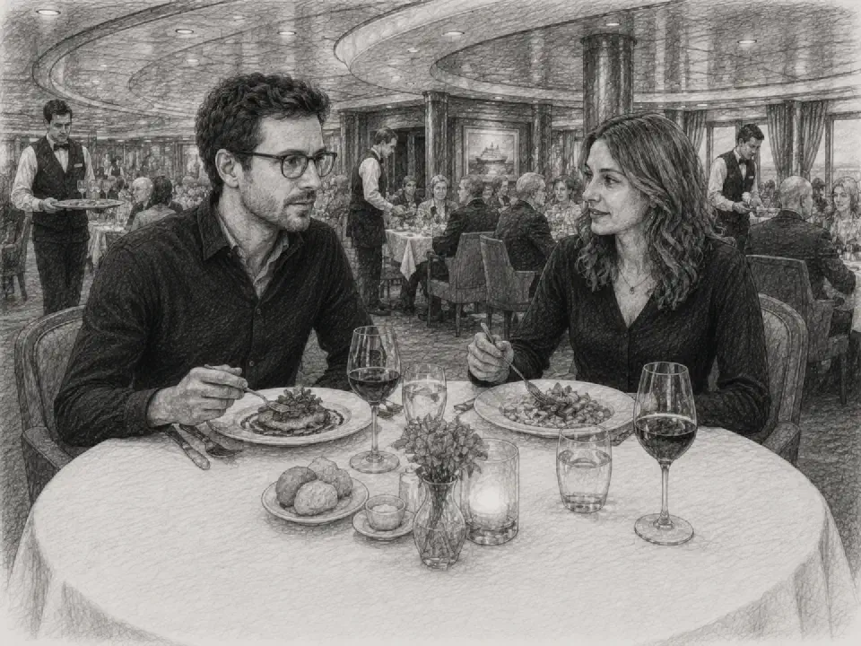 Beim Abendessen im eleganten Bordrestaurant verstehen sich Niklas und Clara auf Anhieb gut.