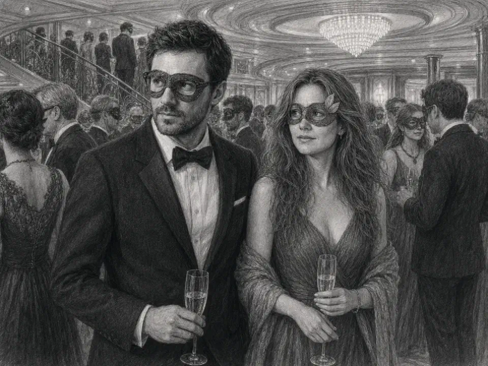 Beim Maskenball an Bord der MSC Poesia mischen sich Niklas und Clara unter die elegant gekleideten Gäste.